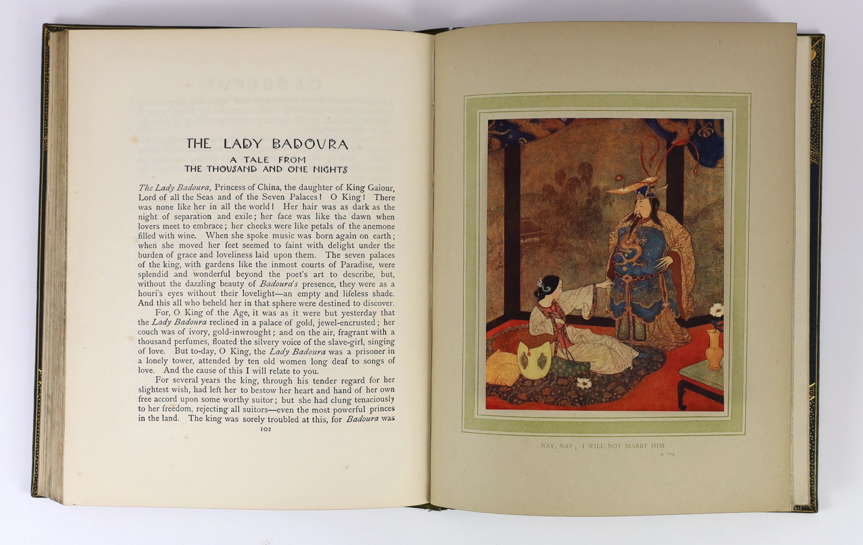 Fine binding - Dulac, Edmund - Picture-Book for the French Red Cross, 4to, fine full levant morocco, crushed, inlaid and gold tooled, with doublures, with portrait and 19 coloured plates, Hodder and Stoughton, London [c.